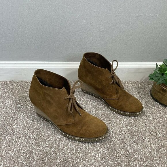 J Crew Womens Brown Suede MacAlister Lace Up Wedge Ankle Boots Booties Size 8 - Picture 2 of 11